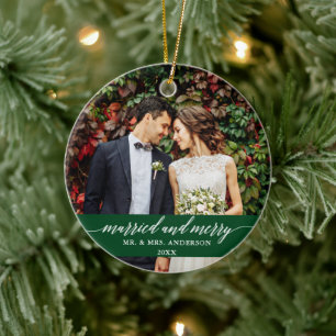 Décoration En Céramique La calligraphie verte du Mariage marié et joyeux