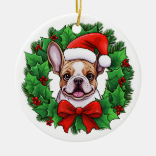 Décoration En Céramique La couronne de Noël de Chien-taureaux français