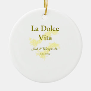 Décoration En Céramique La Dolce Vita jaune mariage couple Nom date glit