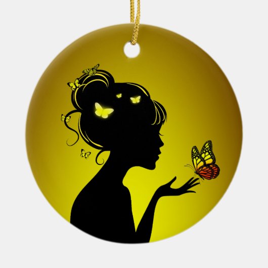 Décoration En Céramique La femme papillons jaunes (Devant)