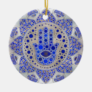 Décoration En Céramique La main de Hamsa sur la mère de la perle