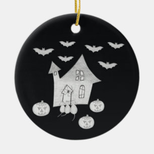 Décoration En Céramique La nuit d'Halloween avec maison hantée, chauves-so