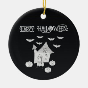 Décoration En Céramique La nuit d'Halloween avec maison hantée, chauves-so