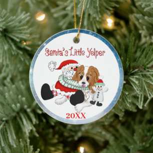 Décoration En Céramique La petite aboyeur du Père Noël Cavalier King Charl