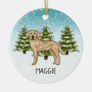 Décoration En Céramique Labrador Retriever jaune bleu hiver nom personnali