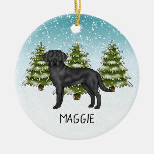 Décoration En Céramique Labrador Retriever noir forêt d'hiver Nom personna