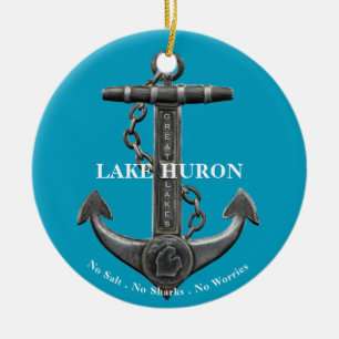 Décoration En Céramique Lac Huron Patriotique ancre en détresse nautique