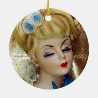 Décoration En Céramique Lady Head Vase Cheveux Fleur Gants Bleus Fancy
