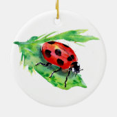 Décoration En Céramique Ladybug sur une feuille verte (Dos)