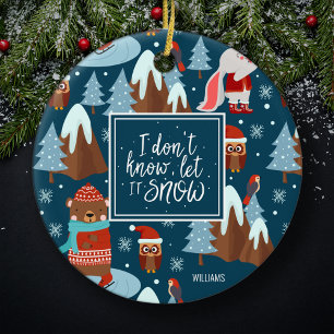 Décoration En Céramique Laisser neiger mignon animal avec le nom Bleu Noë