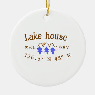 Décoration En Céramique Lake house et. Date année coordonnées personnalisé