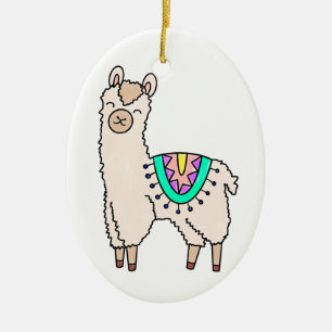 Décoration En Céramique lama alpaga de dessin animé souriant heureux