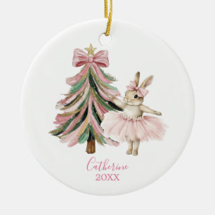 Décoration En Céramique Lapin Ballerine Noël Rose Ruban Rose