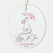 Décoration En Céramique Lapin blanc et fleur de cerise (Gauche)