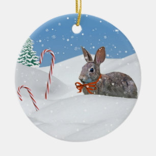 Décoration En Céramique Lapin dans l'ornement de Noël de neige