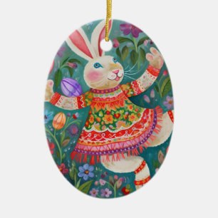 Décoration En Céramique Lapin de Pâques danse heureux