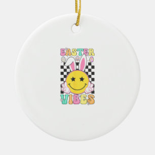 Décoration En Céramique Lapin de Pâques Groovy Easter Vibes T-Shirt Gi
