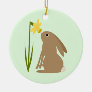 Décoration En Céramique Lapin de Pâques lapin et fleur de jonquille Person