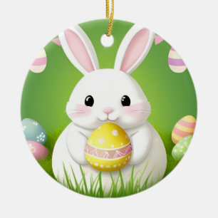 Décoration En Céramique Lapin de Pâques mignon avec des œufs décoratifs
