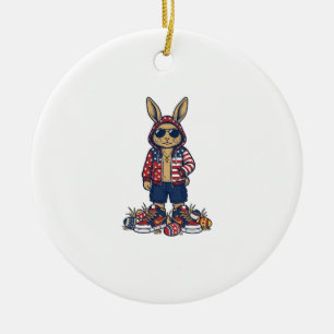 Décoration En Céramique Lapin de Pâques patriotique Vintage Vector T-Shirt