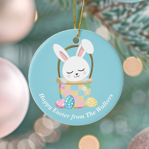 Décoration En Céramique Lapin de Pâques personnalisé bleu bébé heureux