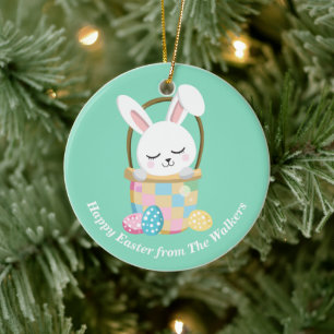 Décoration En Céramique Lapin de Pâques personnalisé vert pastel joyeux