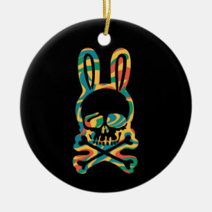 Décoration En Céramique Lapin de Pâques Retro Tie Dye Bunny Ski Cross Bone