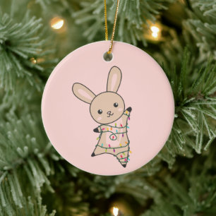 Décoration En Céramique Lapin Joyeux Noël Animaux d'hiver Lapins Ceram