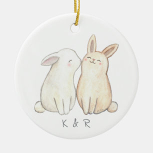 Décoration En Céramique Lapin lapin mignon Couple Premier Noël ensemble