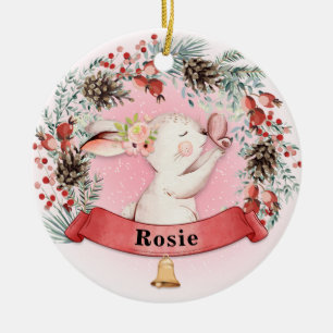 Décoration En Céramique Lapin personnalisé Noël Floral Wreath