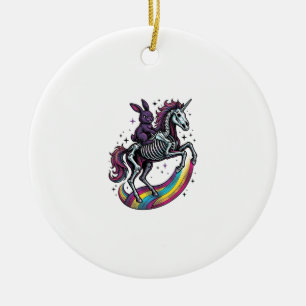 Décoration En Céramique Lapin sombre montant un squelette de licorne vinta