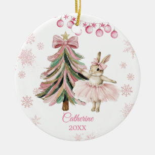 Décoration En Céramique Lapine ballerine rose personnalisée de Noël