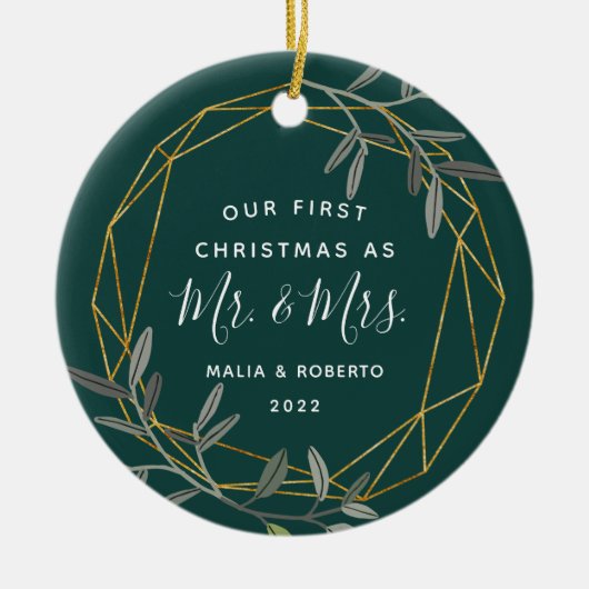 Décoration En Céramique Laurel Leaf premier mariage Noël (Devant)