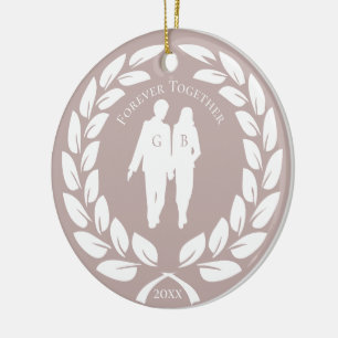 Décoration En Céramique Laurel Wreath Mariage Couple Rose Or Monogramme