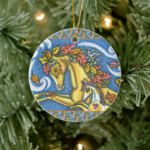 DÉCORATION EN CÉRAMIQUE L'AUTOMNE COLORÉE PARTE SUR LE CHEVAL ET LE COLT W