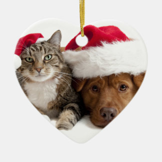 Décoration En Céramique Le chat et le chien souhaitent un Joyeux Noël