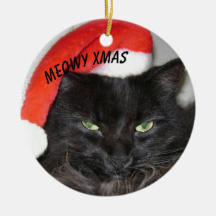 Décoration En Céramique Le Chat Noir De Noël Meowy Avec Le Chapeau De Sant