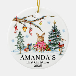 Décoration En Céramique Le nom et l'année du premier Noël de bébé
