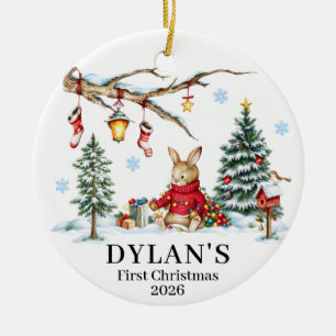 Décoration En Céramique Le nom et l'année du premier Noël de bébé