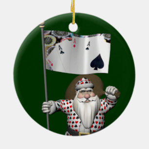 Décoration En Céramique Le Père Noël Aime Jouer Au Poker