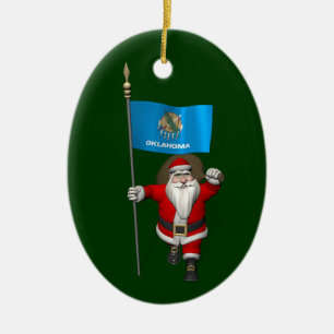 Décoration En Céramique Le père noël avec le drapeau de l'Oklahoma