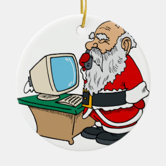 Décoration En Céramique le père noël avec le téléphone et l'ordinateur