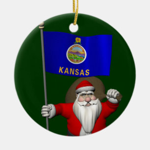 Décoration En Céramique Le Père Noël Avec L'Enseigne Du Kansas
