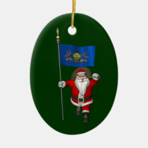 Décoration En Céramique Le Père Noël Avec L'Ensigne De Pennsylvanie