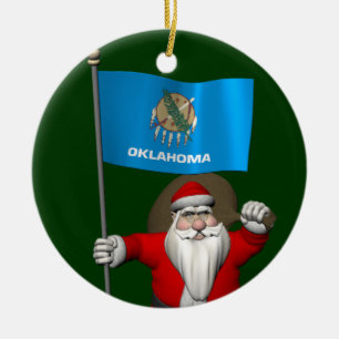 Décoration En Céramique Le Père Noël Avec L'Ensigne D'Oklahoma