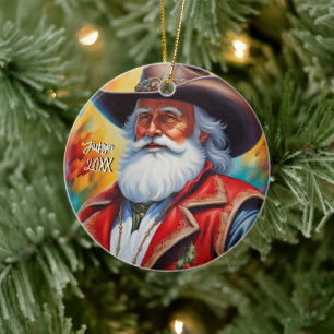 Décoration En Céramique Le Père Noël dans un Cowboy Noël Casquette