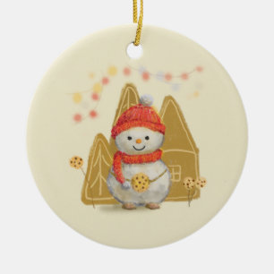 Décoration En Céramique le petit bonhomme de neige et le biscuit au chocol