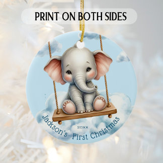 Décoration En Céramique Le premier éléphant de Noël du bébé à coudre