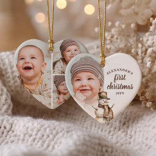 Décoration En Céramique Le premier Noël de bébé 4 Photo Aquarelle Bonhomme
