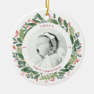 Décoration En Céramique Le premier Noël de bébé à l'aquarelle